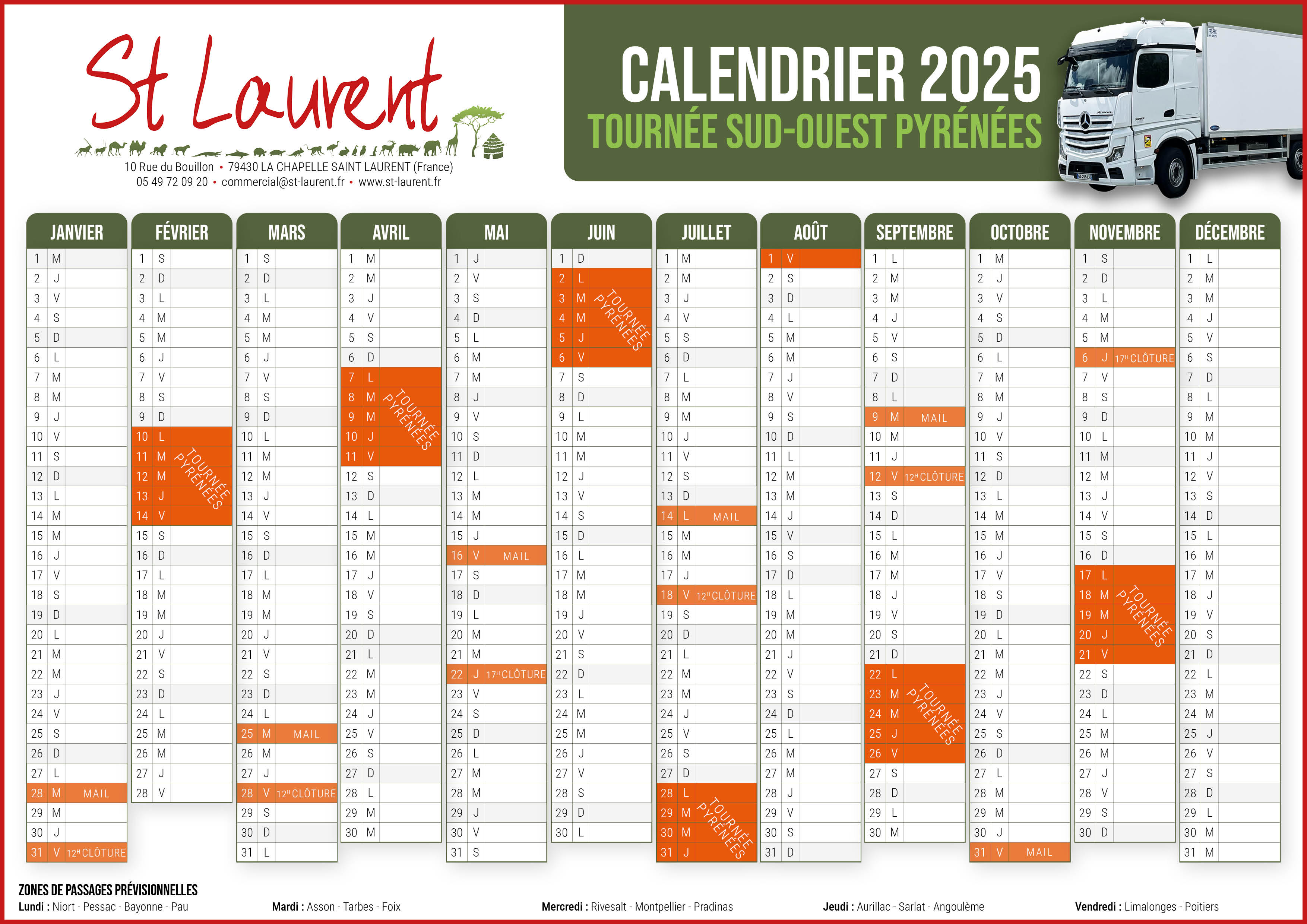 Calendrier tournée Sud-Ouest Pyrénées 2025